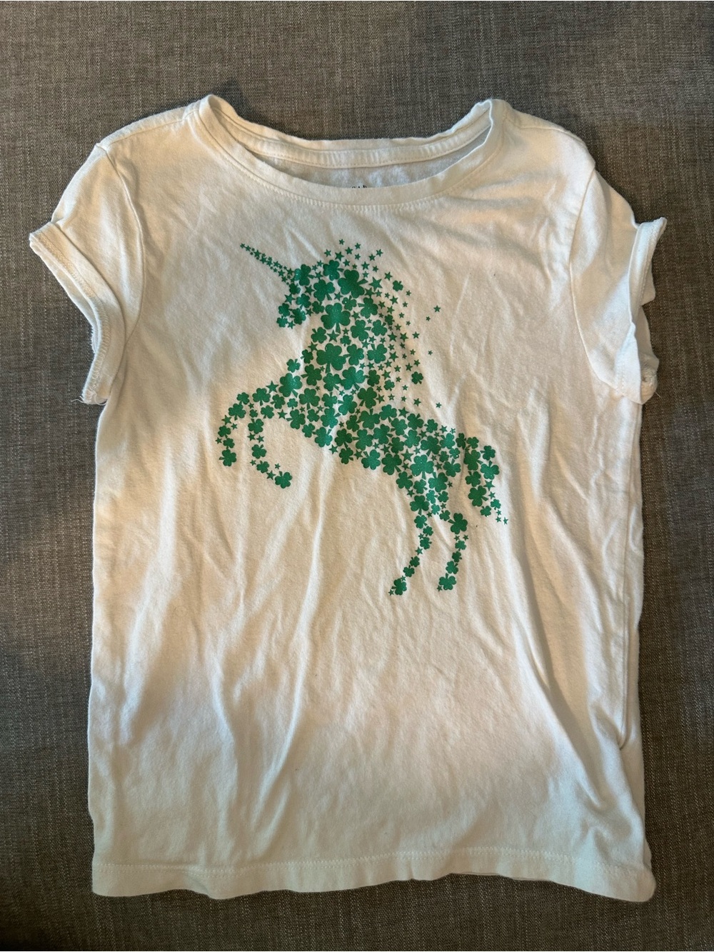 GAP White Tee with Green Floral Unicorn Graphic
